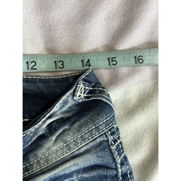 Bongo Skinny Crochet Sequins Med Wash Denim Jeans Size 7 Low Rise Pockets - Picture 7 of 8